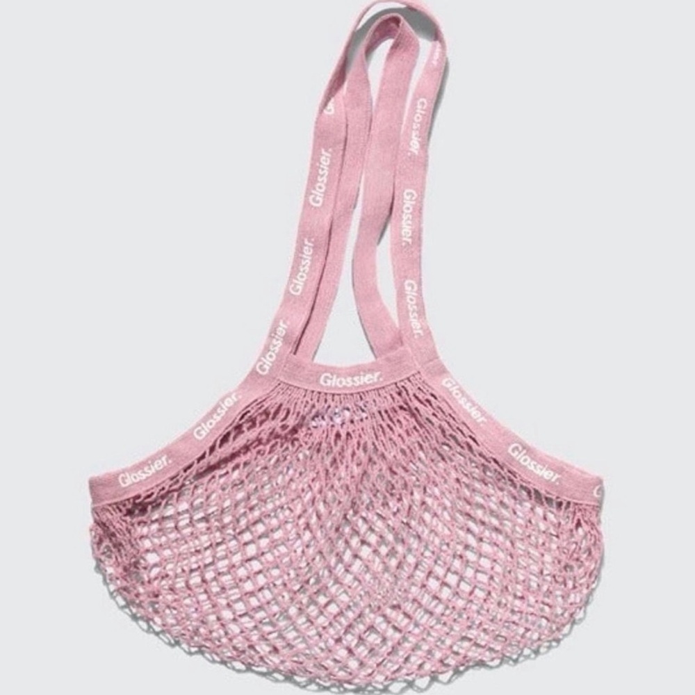 Glossier Limited Edition Pink Rose Market Net Beach Market Shopping Bag - Picture 3 of 5